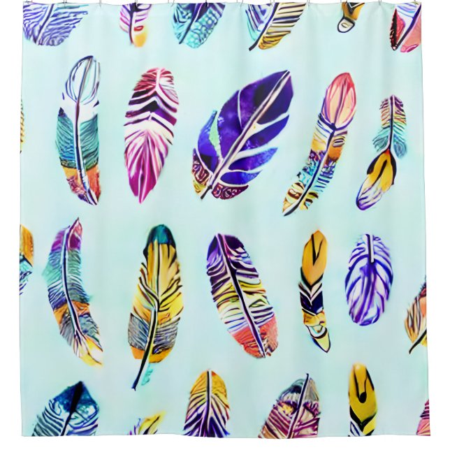 Colorful Feather Pattern Shower Curtain (Front)