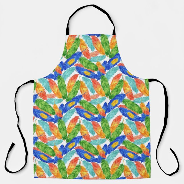 Colorful Feather Pattern — Watercolor Abstract Des Apron (Front)