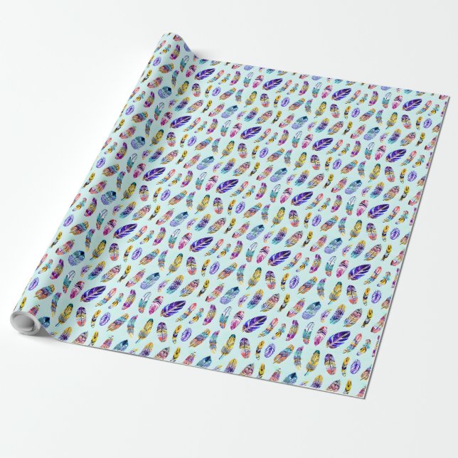 Colorful Feather Pattern Wrapping Paper (Unrolled)