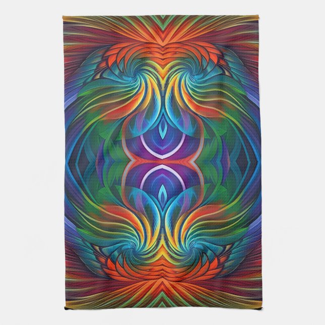 Colorful feather swirl  kitchen towel (Vertical)