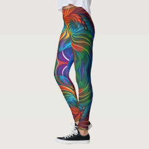 Colorful feather swirl leggings