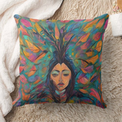 Colorful Feather Throw Pillow