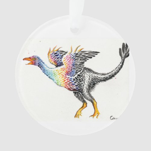 Colorful feathered dinosaur ornament