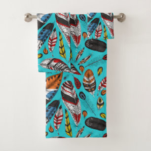 Colorful feathers bath towel set