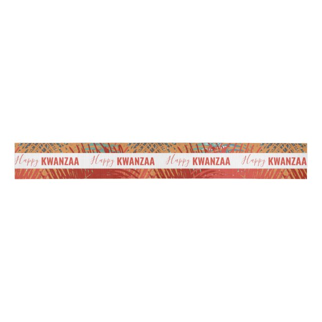 colorful feathers Black Holiday Happy Kwanzaa Grosgrain Ribbon (Front)