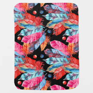 Colorful feathers, boho, seamless, vibrant. baby blanket