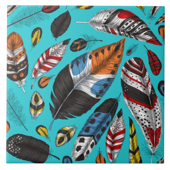Colorful feathers ceramic tile (Front)