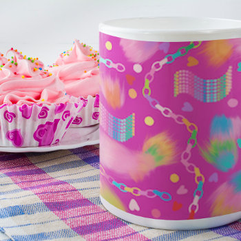 Colorful Feathers  Chains  Hearts   Dots On Pink Coffee Mug by Gingezel at Zazzle