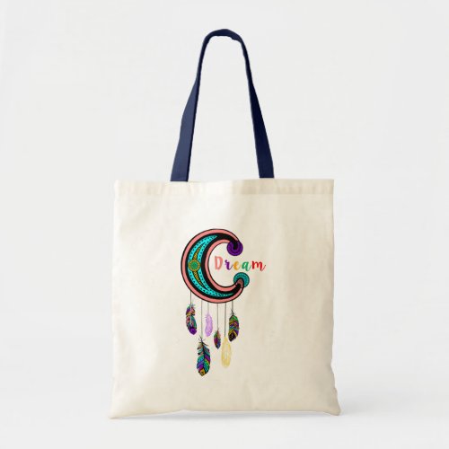 Colorful Feathers Dream Catcher Illustration Tote Bag