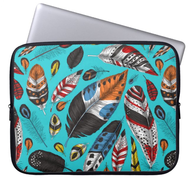 Colorful feathers laptop sleeve (Front)