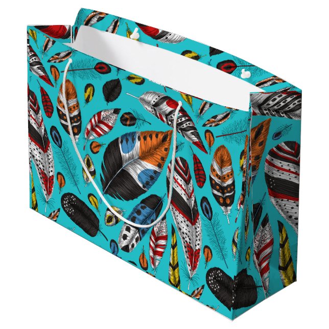 Colorful feathers large gift bag (Back Angled)