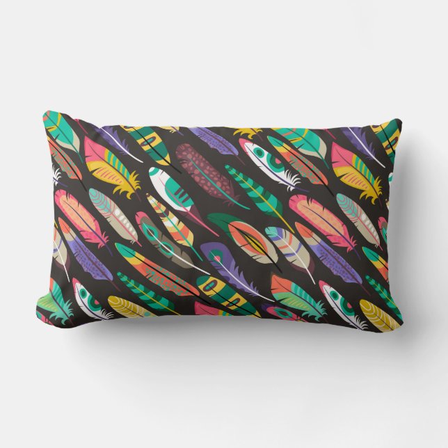 Colorful Feathers Lumbar Pillow (Front)
