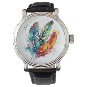 Colorful feathers Native American watercolor Watch