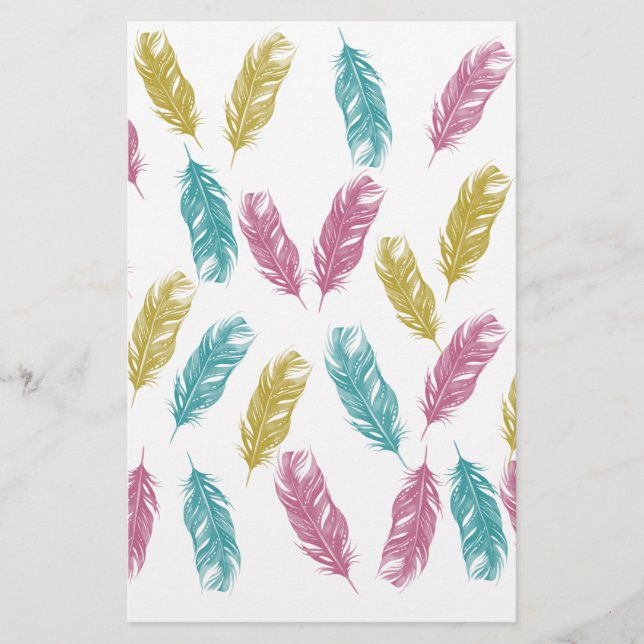 Colorful Feathers pattern Stationery (Front)