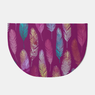 Colorful feathers: purple background pattern. doormat