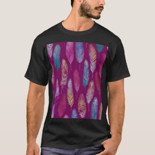 Colorful feathers: purple background pattern. T-Shirt