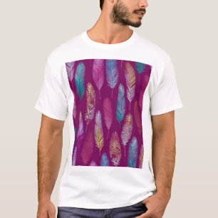 Colorful feathers: purple background pattern. T-Shirt