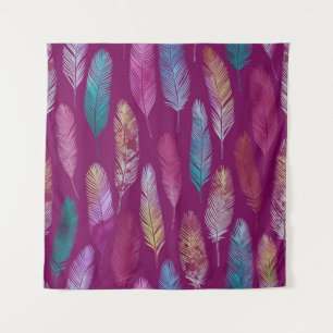 Colorful feathers: purple background pattern. tapestry