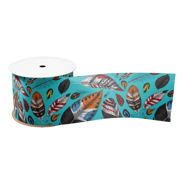Colorful feathers satin ribbon (Spool)