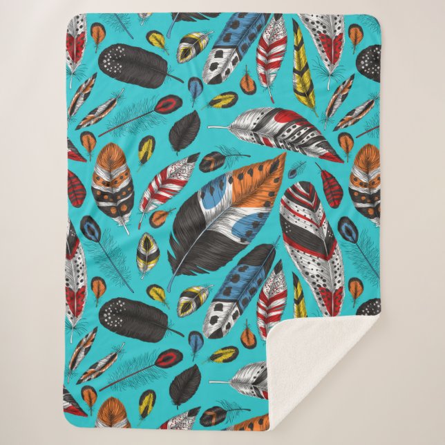 Colorful feathers sherpa blanket (Front)