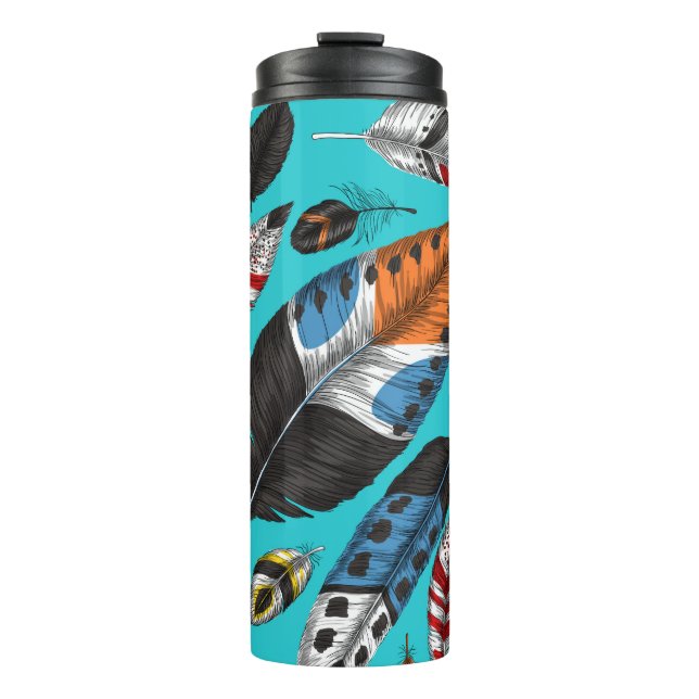 Colorful feathers thermal tumbler (Front)