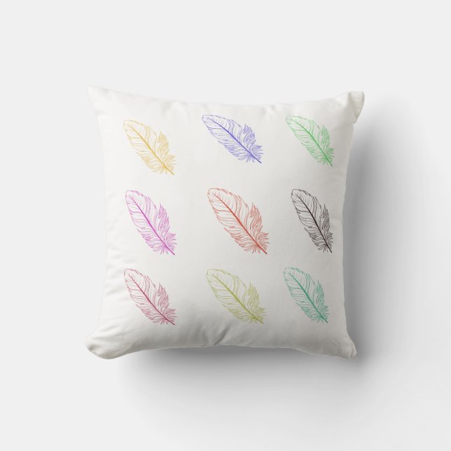 Colorful Feathers Throw Pillow (Front)