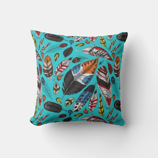 Colorful feathers throw pillow (Front)