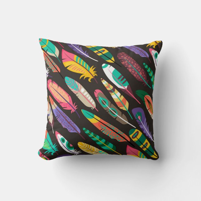 Colorful Feathers Throw Pillow (Front)