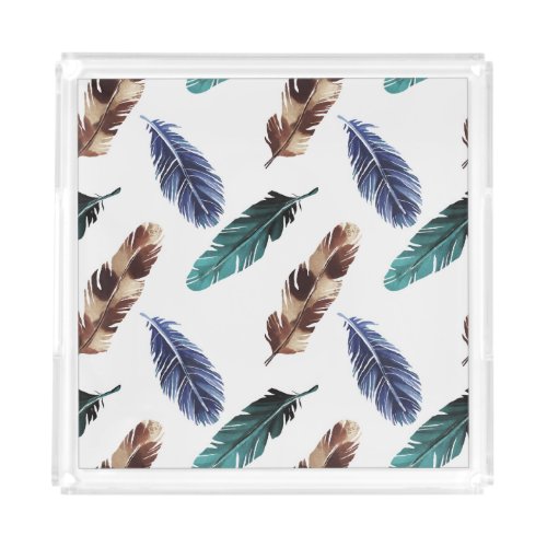 Colorful Feathers Tribal Texture Acrylic Tray