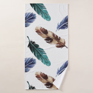 Colorful Feathers Tribal Texture Bath Towel