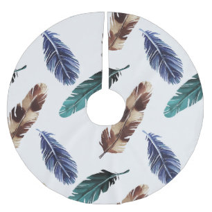 Colorful Feathers Tribal Texture Brushed Polyester Tree Skirt