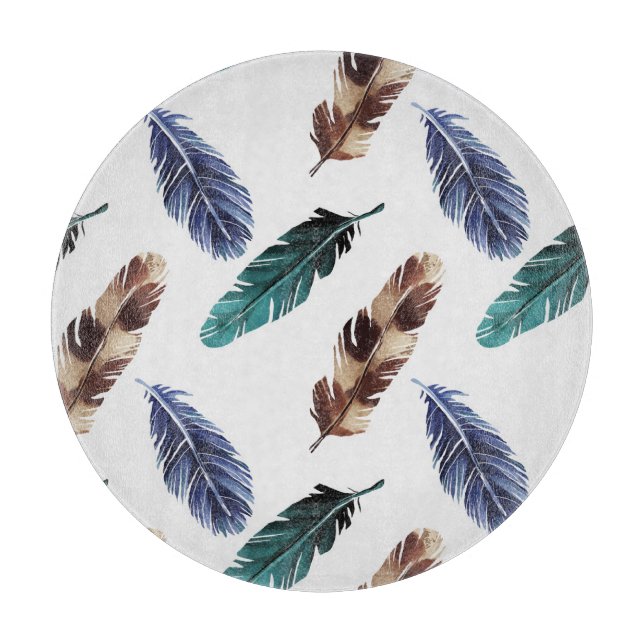 Colorful Feathers Tribal Texture Cutting Board (Front)
