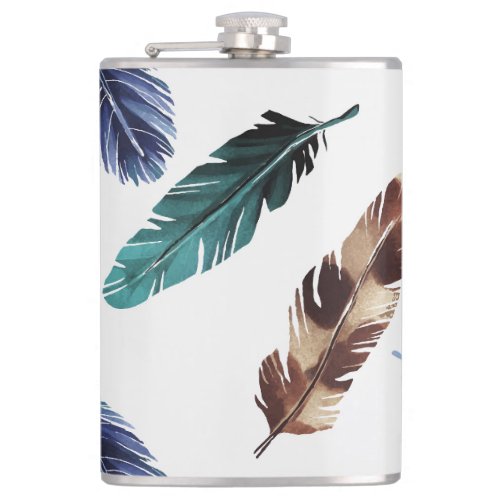 Colorful Feathers Tribal Texture Flask