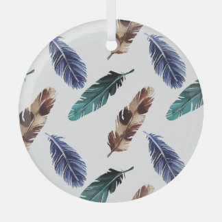 Colorful Feathers Tribal Texture Glass Ornament