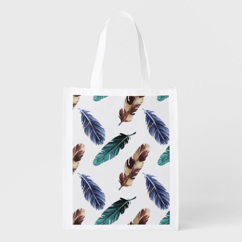 Colorful Feathers Tribal Texture Grocery Bag