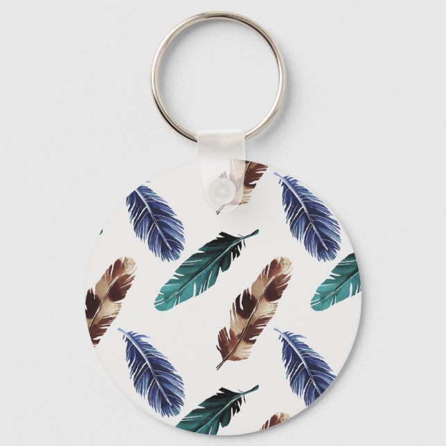 Colorful Feathers Tribal Texture Keychain (Front)