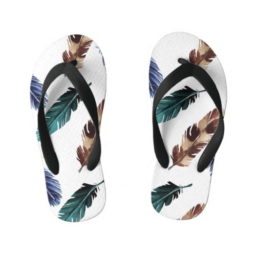 Colorful Feathers Tribal Texture Kids Flip Flops