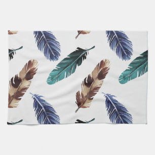 Colorful Feathers Tribal Texture Kitchen Towel