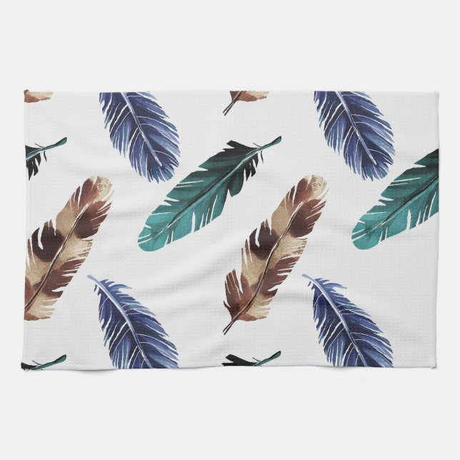 Colorful Feathers Tribal Texture Kitchen Towel (Horizontal)