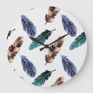 Colorful Feathers Tribal Texture Large Clock