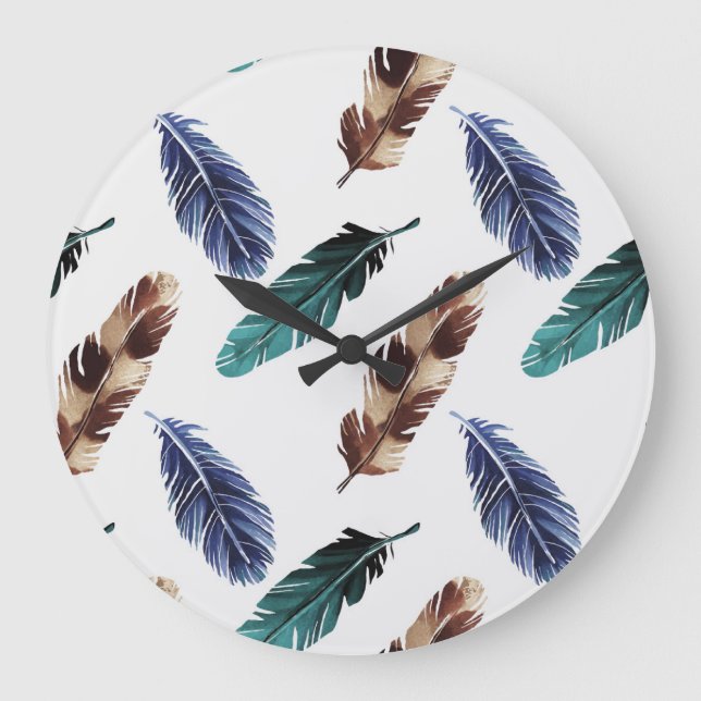 Colorful Feathers Tribal Texture Large Clock (Front)