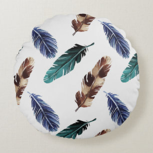 Colorful Feathers Tribal Texture Round Pillow