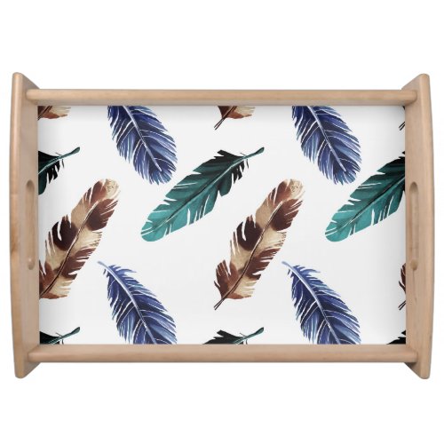 Colorful Feathers Tribal Texture Serving Tray