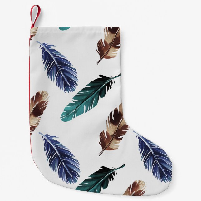Colorful Feathers Tribal Texture Small Christmas Stocking (Front)