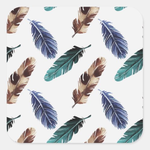 Colorful Feathers Tribal Texture Square Sticker