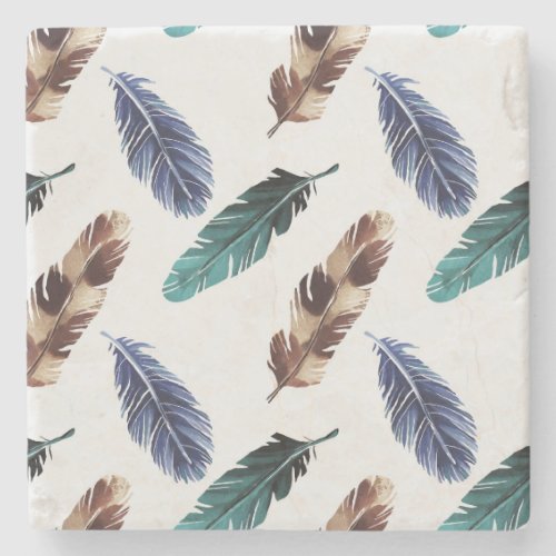 Colorful Feathers Tribal Texture Stone Coaster