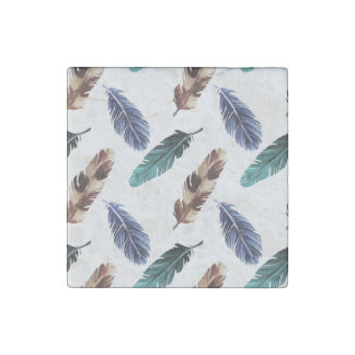 Colorful Feathers Tribal Texture Stone Magnet