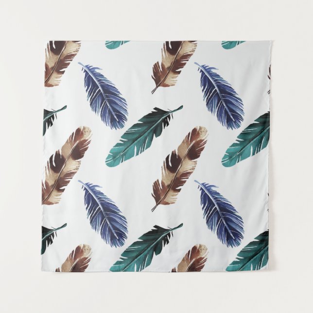 Colorful Feathers Tribal Texture Tapestry (Front)