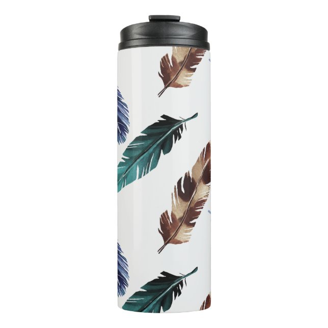 Colorful Feathers Tribal Texture Thermal Tumbler (Front)