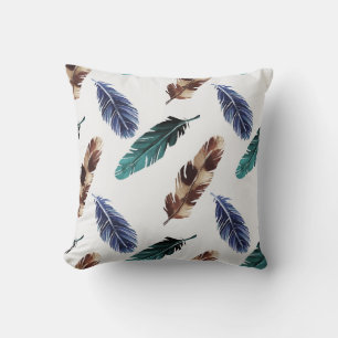 Colorful Feathers Tribal Texture Throw Pillow